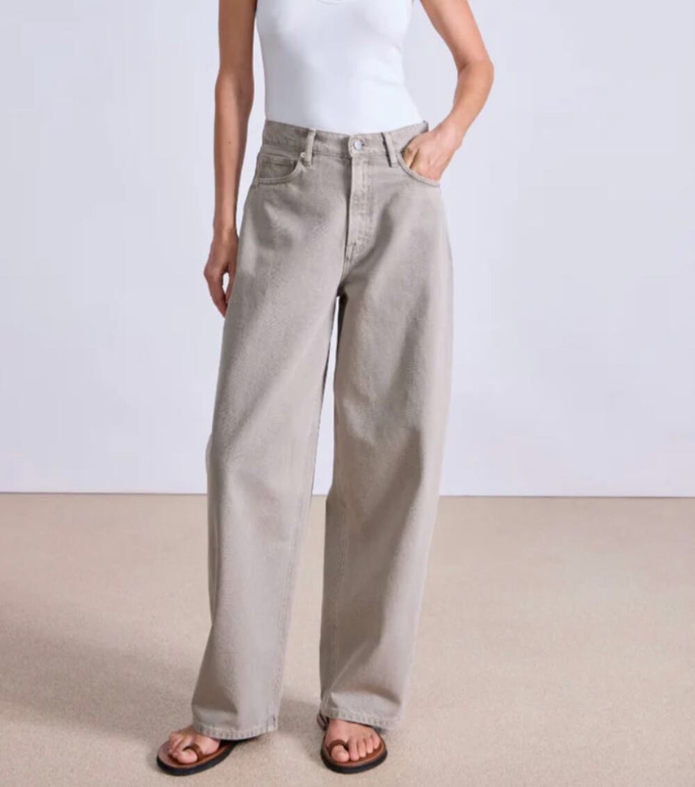 Apiece Apart Skate Wheat Taupe Denim High-rise Wide Leg Jeans, size 32